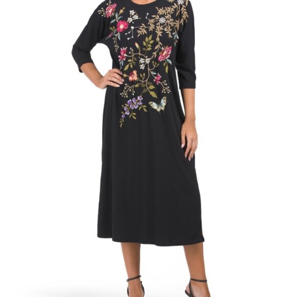 NWT Johnny Was  Osaka Dolman Sleeve Knit Dress / Boho Embroidered MIDI Dress -S - Picture 1 of 3